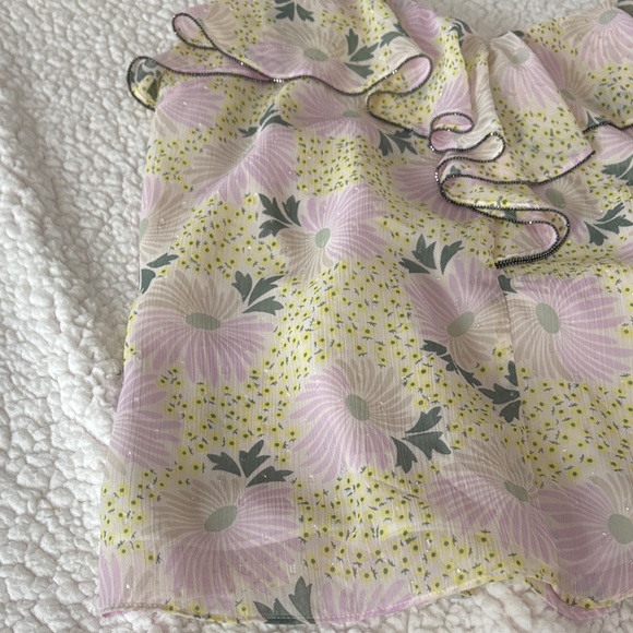 Ted Baker London pink green silver bead Floral Ruffle Blouse-2 - Picture 3 of 14